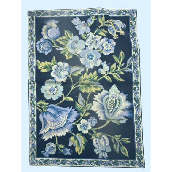 VTG April Cornell Floral Table Runner Plus 2 Place Mats W Navy Blue & Green Patt - Picture 15 of 16